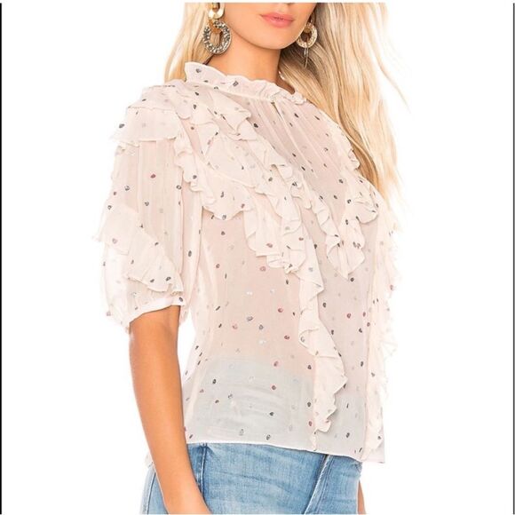 Rebecca Taylor Size 2 Glitter Gem Ruffle 100% Silk Top - Picture 1 of 10